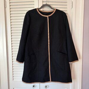 Talbots Textured Piped Coatigan 12 black tan snap